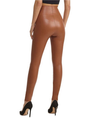 Commando Faux Leather Legging in Cocoa Size Small High Waist Stretch Raw Hem